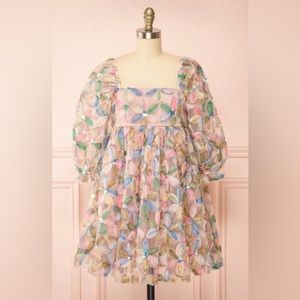 Appliqué floral babydoll dress